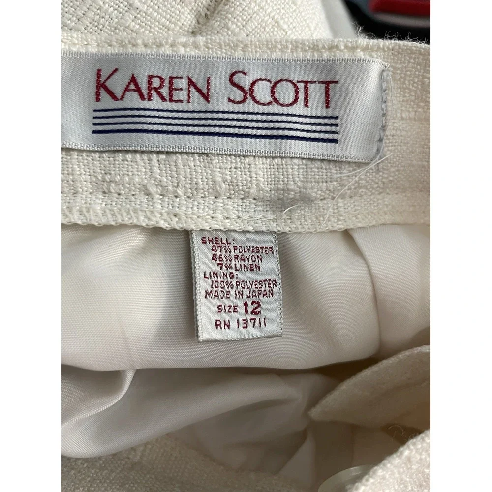 Vtg‎ Karen Scott Women 12 Skirt Suit Beige Linen Blend Lined One Button Career